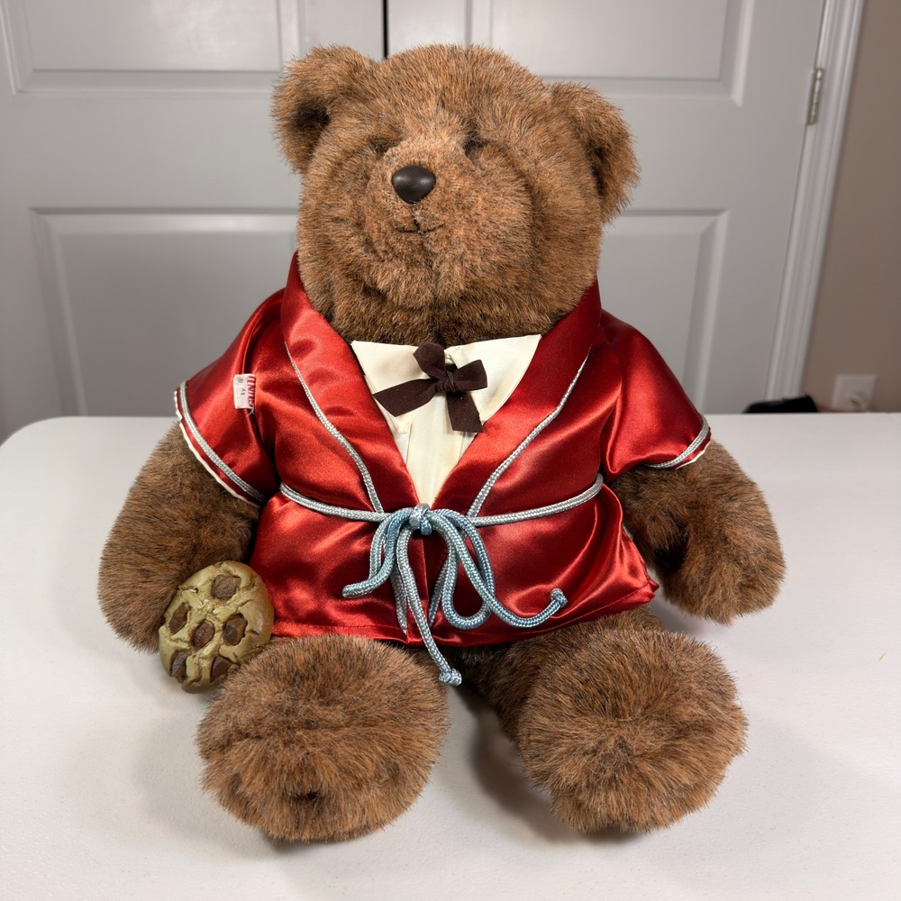 Vintage 1983 Gund Smoothie Bear Dennis Kyte Red Satin Robe Cookie Plush 15"